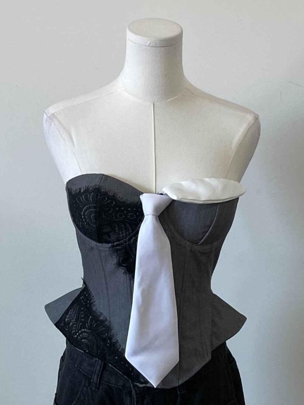 Women's Gray Flare Tie Adjustable Tie Up Corset Top